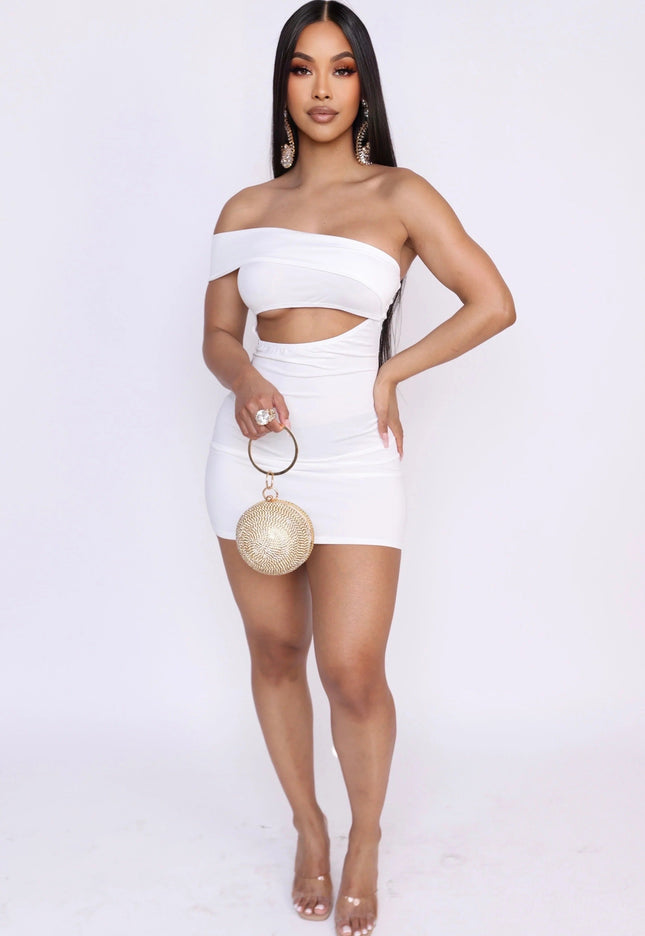 Doria elegante one-shoulder jurk met uitsparingen