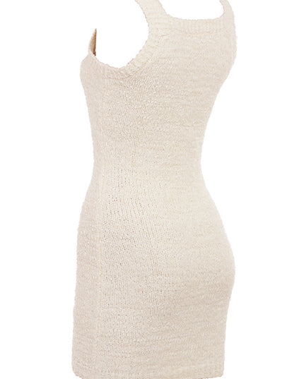 Crèmekleurige chenille gebreide mini-jurk