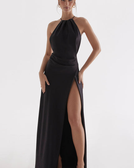 Luxe jurk zonder rug en lage split